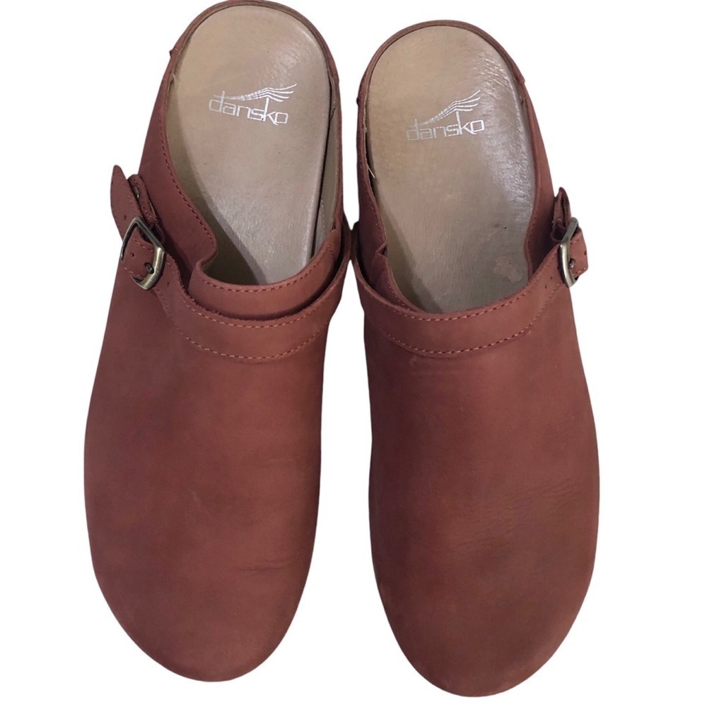 Dansko Berry Cinnamon Nubuck Burnished Leather Clogs Buckle size 11.5-12 US - Picture 7 of 11